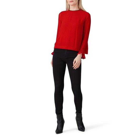 Ganni Mullin Georgette Red Polka Dot Print Long Sleeve Blouse Size 4 - Picture 1 of 16